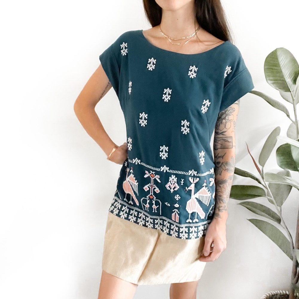 Anthropologie Floreat Avian Myth Embroiderd Dress